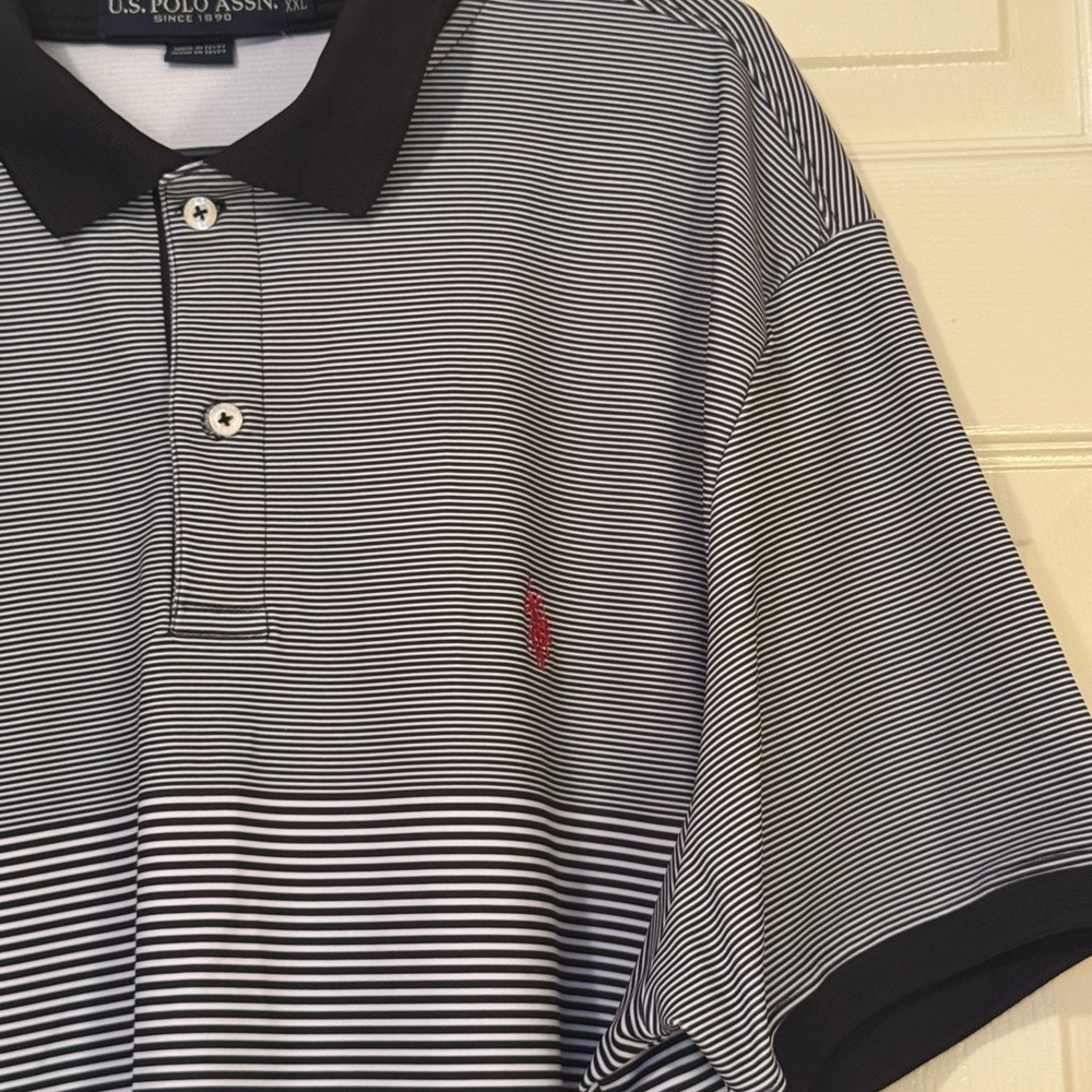 U.S. Polo Assn. Men's Polo Shirt - Black and White Stripes - Picture 2 of 7